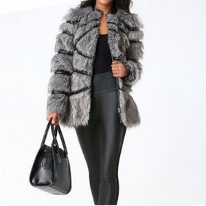 BEBE grey faux fur coat